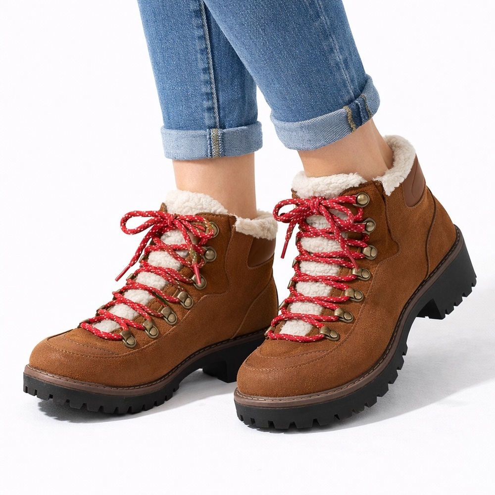 Size 8 Sugar Women’s Martie Brown Shearling Lace Up Hiking Boots